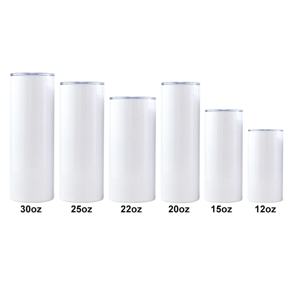 12oz/15oz/20oz/22oz/25oz/30oz wholesale sublimation white glossy skinny straight tumbler-25pcs